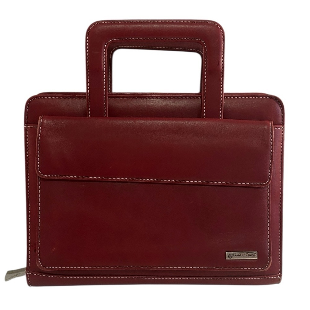 Franklin Covey Burgundy Faux Leather Tote Wallet Planner Business Career Bag